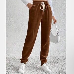 LIKE NEW SHEIN Drawstring Elastic Waist Brown Thermal Sweatpants with Pockets S